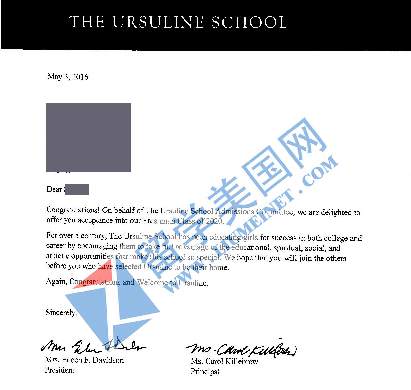 恭喜L同學(xué)獲得烏爾蘇拉學(xué)校錄取offer